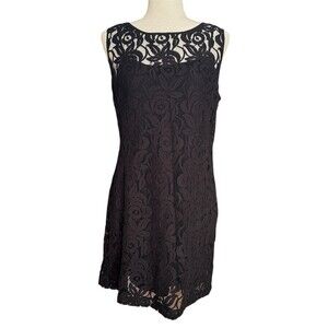 Talbots Black Floral Lace Sheath Dress Size 12 Petite